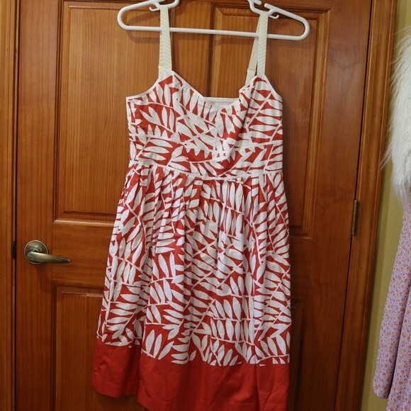 Talbots Collection Red White Floral A-Line Dress Classic Cotton Work Office 12 - Picture 2 of 11